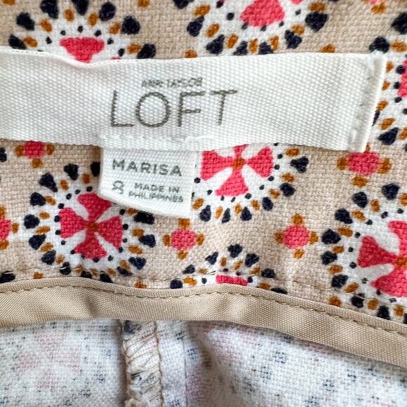 LOFT Marisa Fit Riviera Pant Cream and Pink Patterned size 8 - Picture 4 of 5